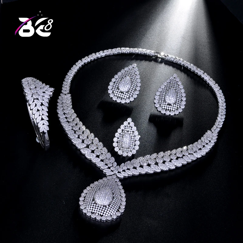 Be 8 Luxury Dubai AAA Cubic Zirconia Jewelry Sets for Women Elegent Zircon Paved Bride 4pcs Wedding Sets Acessories S189