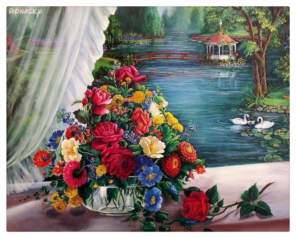 Flower Arrangement 5D DIY Diamond Painting Cross Stitch Embroidery Mosaic Wall RONASKY4804 | Дом и сад