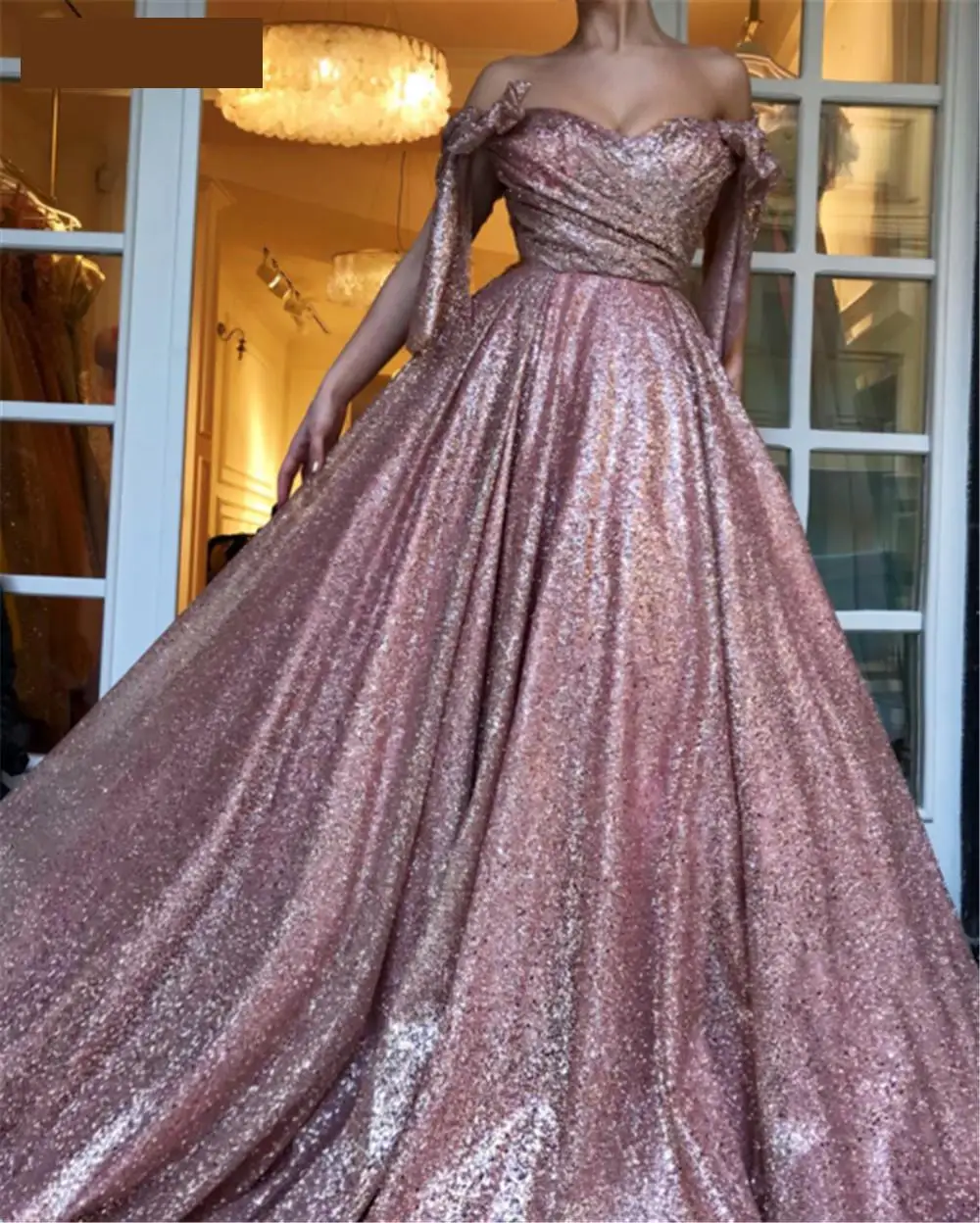 

Evening Dress 2019Dresses Custom Made Sparkly Party Gowns Princess Sequinse Boat Neck Puffy Formal Occasion