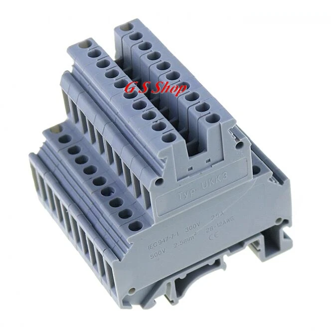 UKK-3 10 шт./UKK3 din-рейка двухуровневый клеммный блок 500 В 25A 28-12AWG для проводов подключения+ 10 бит разъем мост FBI 10-5 - Цвет: UKK-3