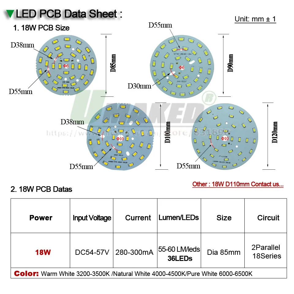 UMAKED 18 Вт 85 мм SMD5730 LED PCB лампа Точечный светильник DIY источник света монтажный чип