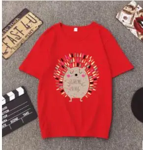 Весна Лето Новый стиль Женская футболка с принтом Ежика короткий рукав круглый