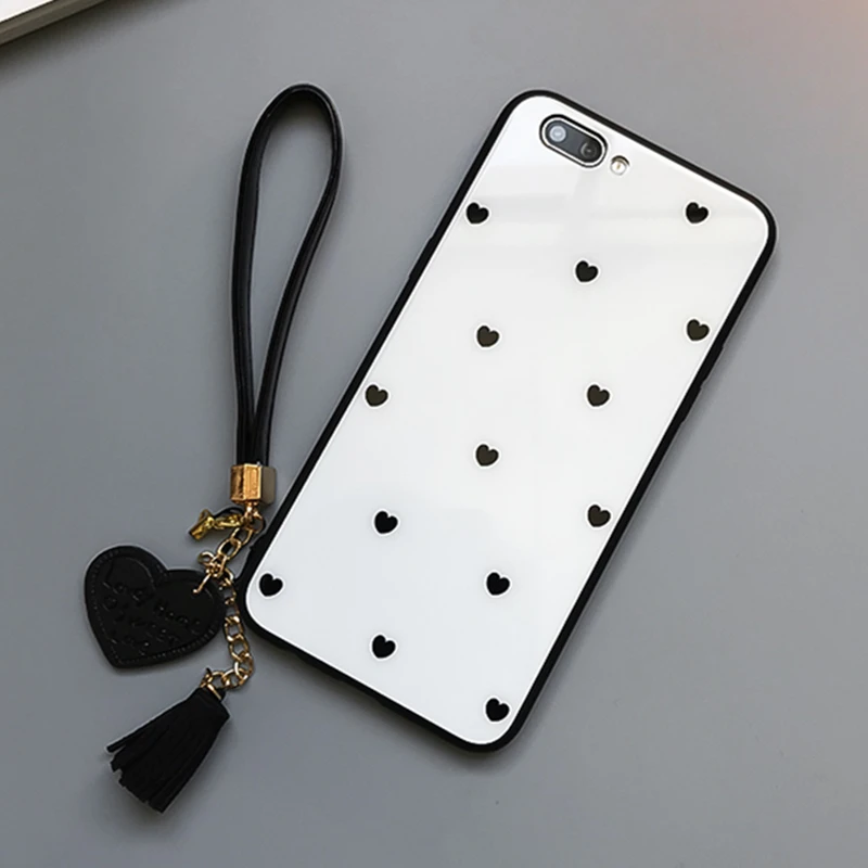 

BONVAN For Xiaomi mi 8 SE Tempered Glass Case Love heart Hard Back Cover For Xiaomi mi 6 mi8 lite Tassel Lanyard phone Case
