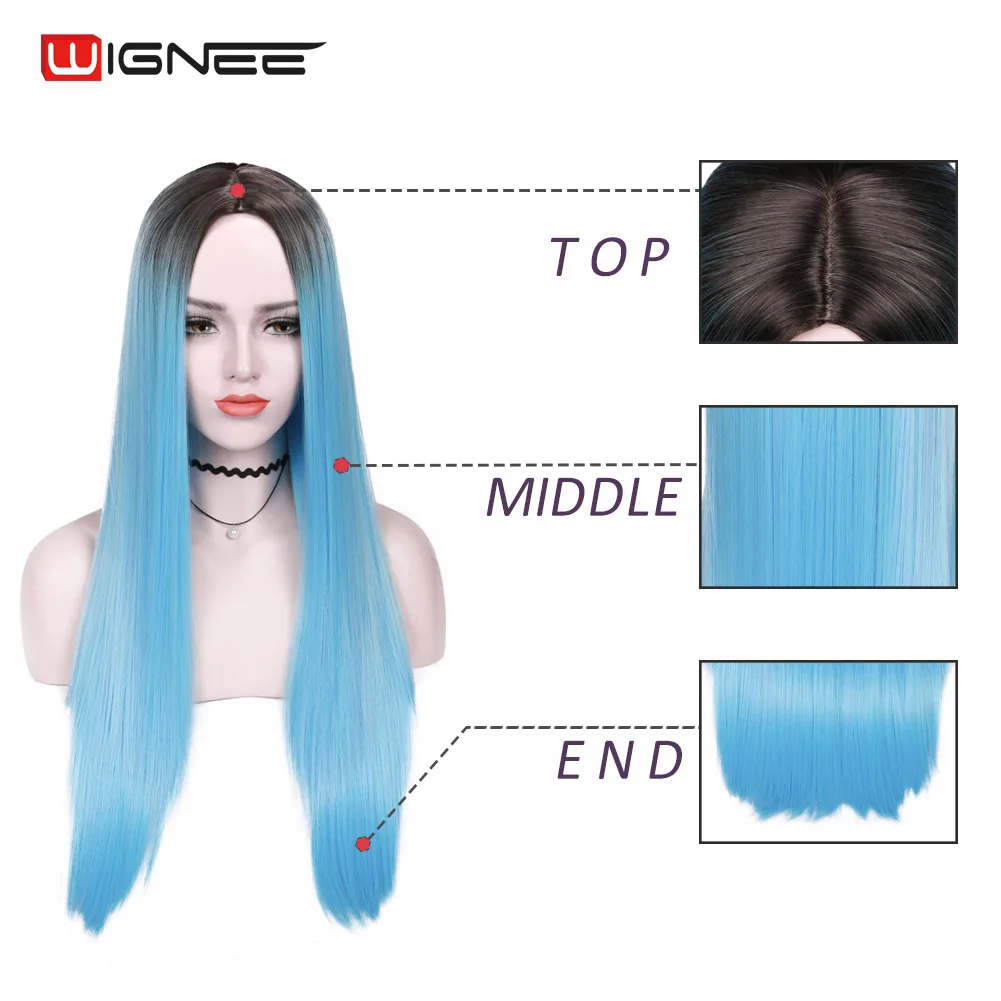 Light Blue Wignee, длинные прямые волосы, синтетический парик для женщин, Омбре, пепельный блонд/коричневый, натуральные волосы, жаростойкие, на каждый день/вечерние, косплей, парик - Цвет: Light Blue