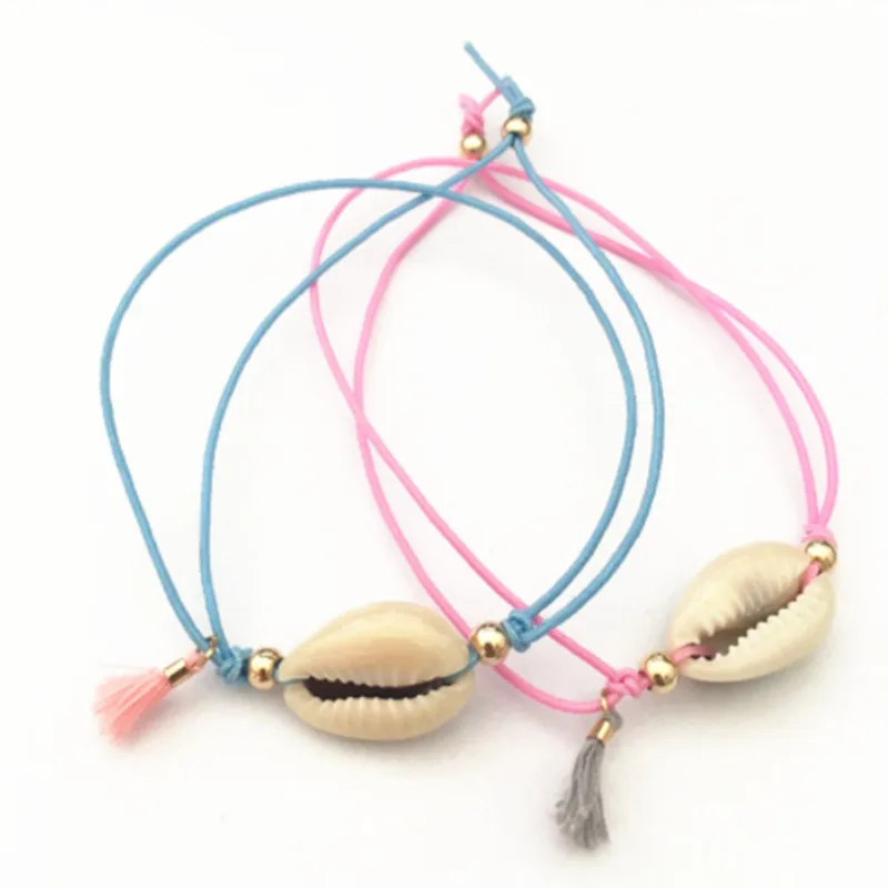 Женский кожаный браслет из морских раковин DM boho с кисточкой и ракушками для