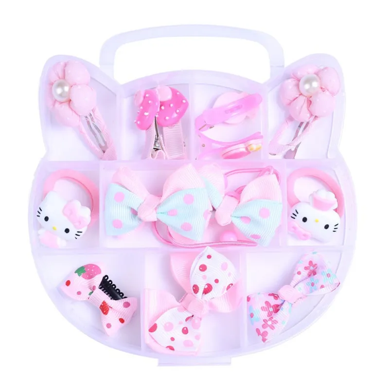 1 подарочный набор, аксессуары hello kitty для детей, заколка для волос для девочек, Резиновая лента, заколка для волос, тиара, головной убор, аксессуары LL01