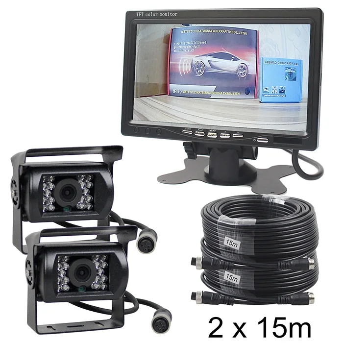 2 x 15m DIYKIT AHD 7 дюймов TFT ЖК-дисплей автомобильный монитор заднего вида монитор 2 x Водонепроницаемый ИК Ночное видение 960 P AHD Камера для автобус - Цвет: 2 x 15m