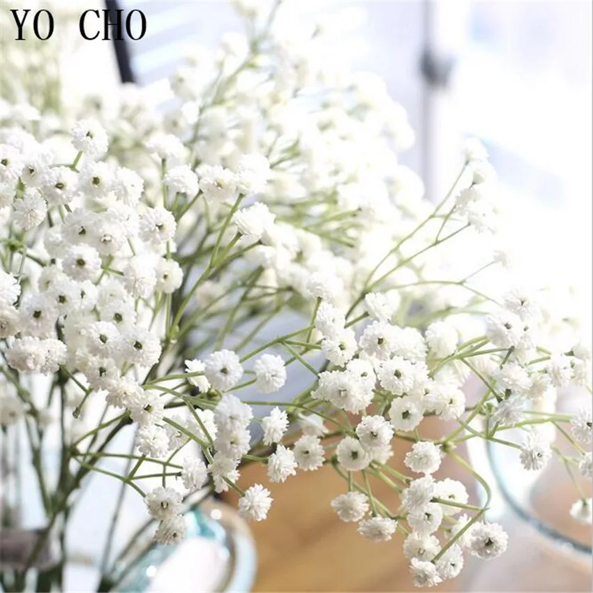 

YO CHO Artificial Flowers Flocked Fake Babysbreath Earhead Flower DIY for Home Bridal Wedding Bouquet Decorative Flower Home