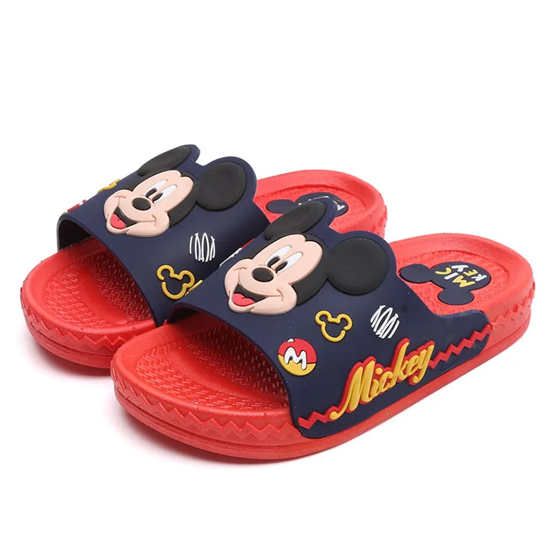 Красный Натуральная disney детская сандалии и шлепанцы новые летние 5765 с Микки и Минни, не скользящая ПВХ тапочки с персонажами из мультфильмов; европейские размеры 24-35 - Цвет: Красный