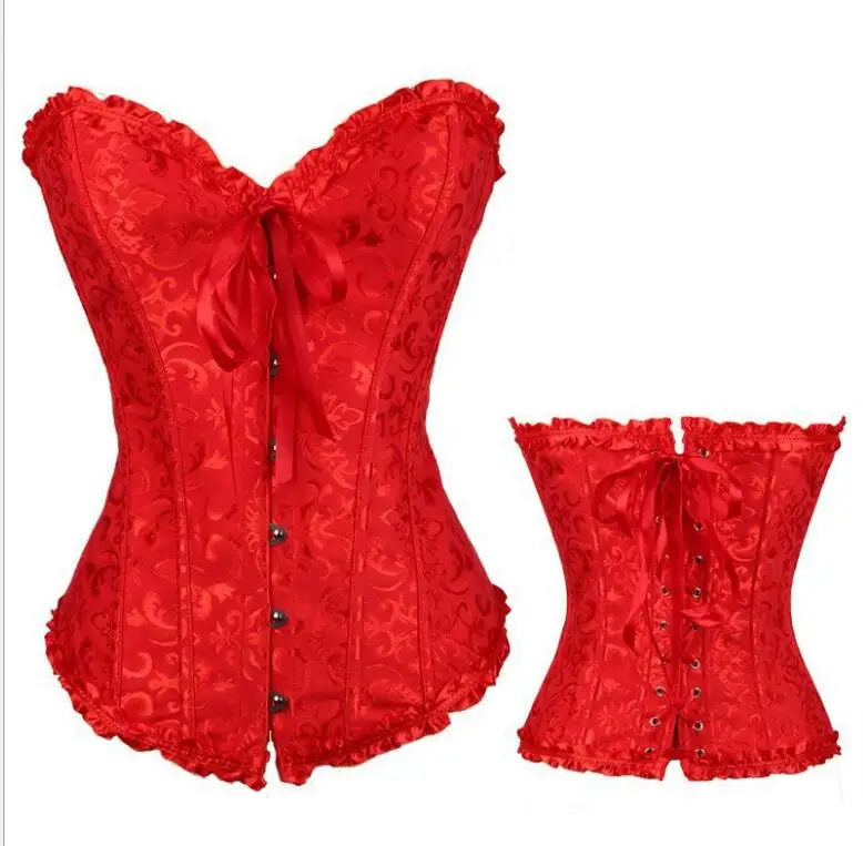 sexy corsets for women plus size party costume overbust burlesque corset and skirt set tutu corselet victorian fashion gowns - Цвет: 819Red