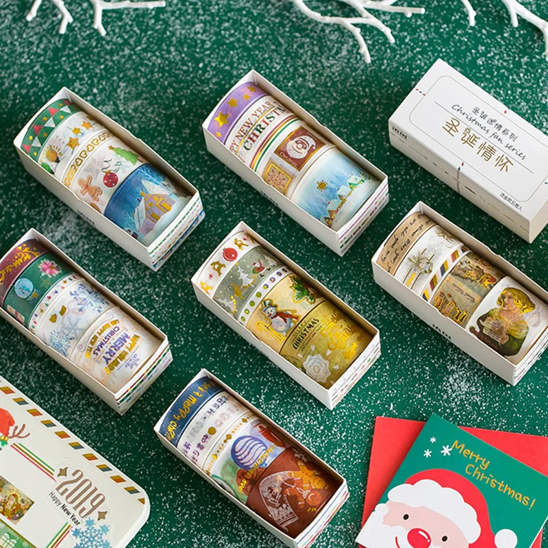5 рулонов/коробка Рождество Фестиваль тема васи лента набор клейкая лента Diy Скрапбукинг наклейка этикетка Крафтовая Маскировочная лента