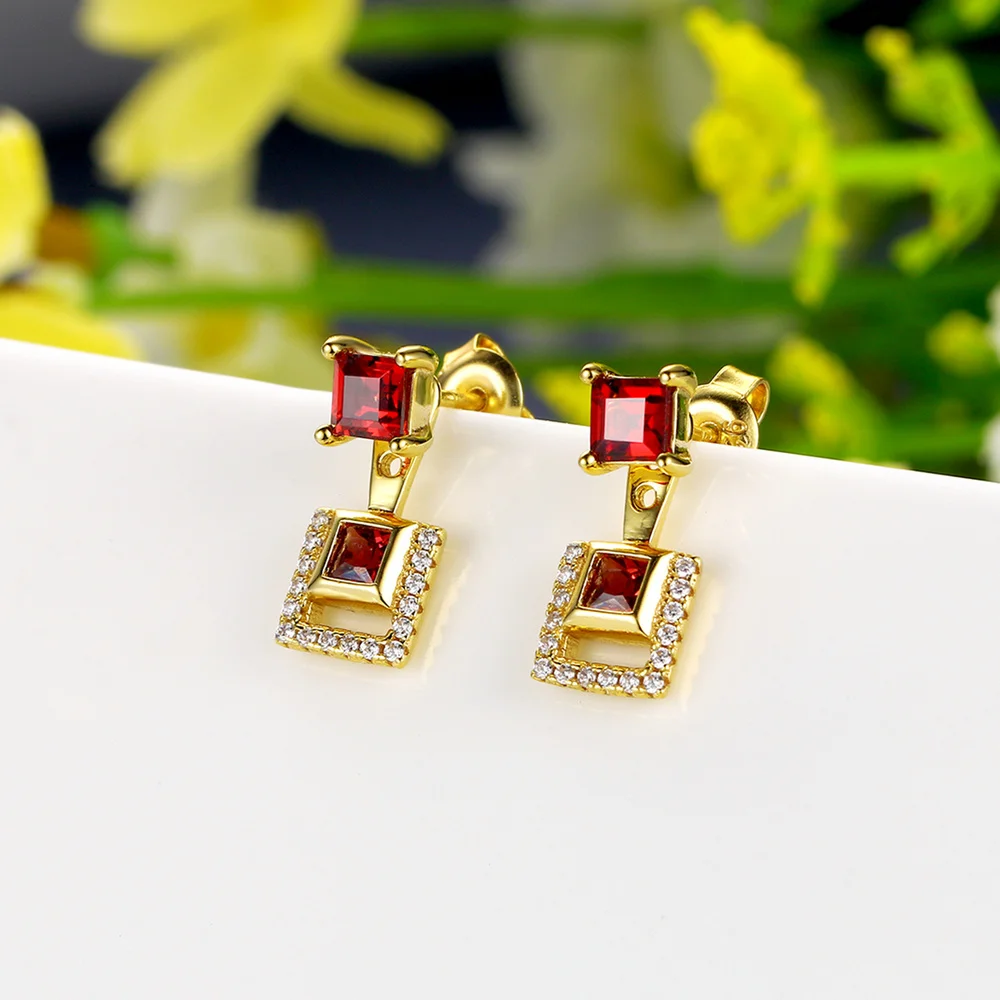 Серьги гранулы MoBuy MBEI014 квадратные серьги с красным гранатом капельки из