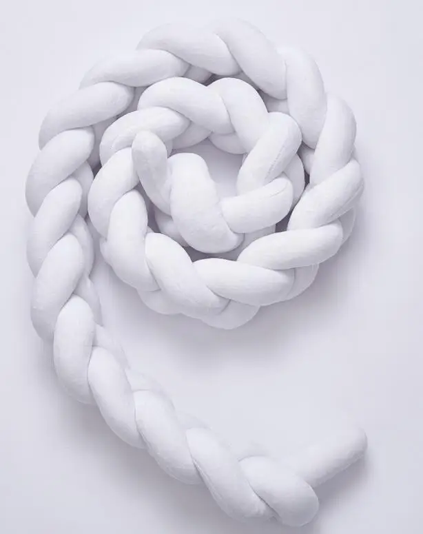 white Тканевая полоска с узелком, шар, бампер для новорожденных, длинная плетеная подушка, детская кровать, бампер в кроватку, декор для детской комнаты, плюшевая игрушка WD001 - Цвет: white