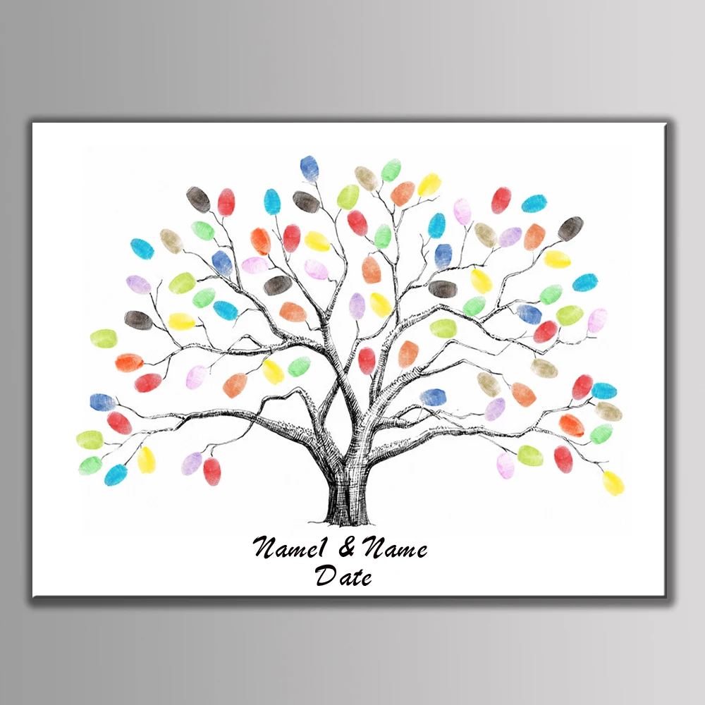 Картина на холсте отпечаток пальца сделай сам дерево с подписью книга для гостей