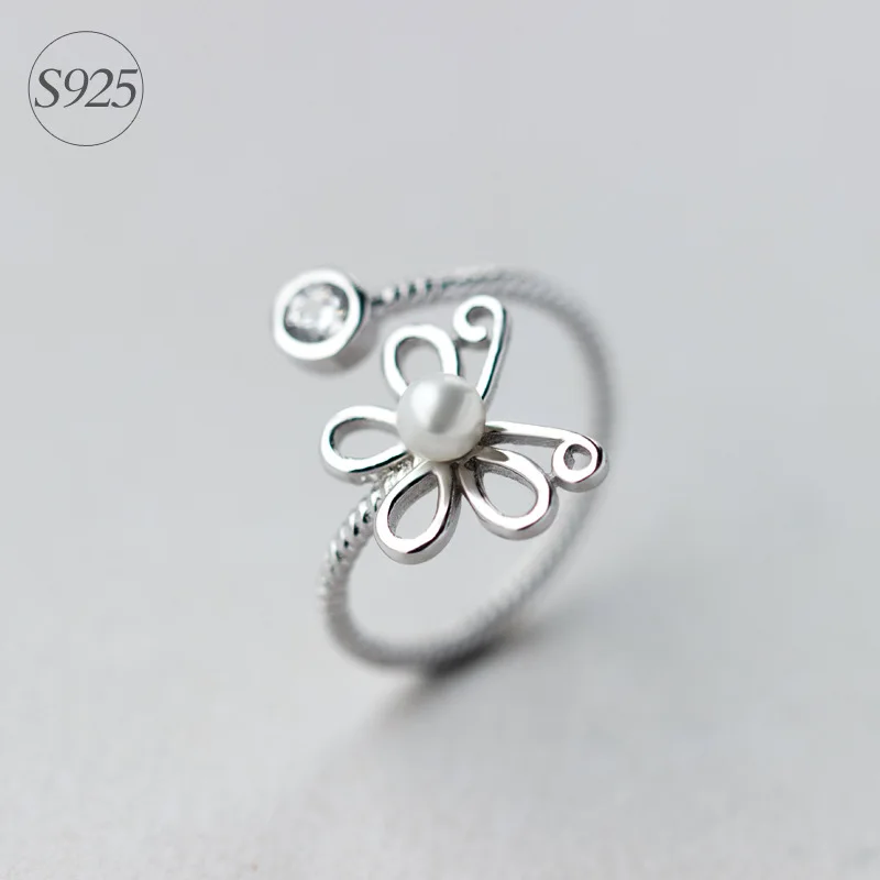 Очаровательны бабочка 925 стерлингового серебра Pearl Ring | животного серебро