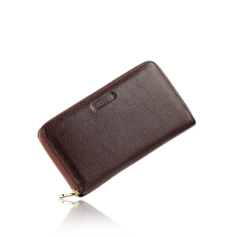 Модная мужская коричневая сумка 2016 из натуральной кожи на молнии деловой кошелек