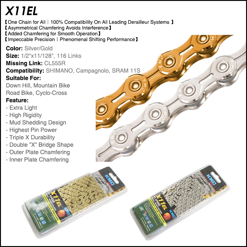 X8EPT X9EPT X10EL X11EL KMC велосипедная цепь дополнительный светильник 8 9 10 11S 116L MTB горная велосипедная цепь для SHIMANO SRAM 8/9/10/11S