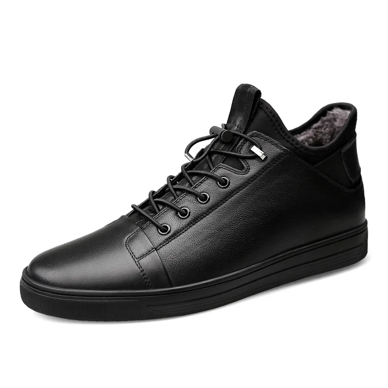 black add plush Новинка года; сезон весна-зима; Мужская обувь; повседневные лоферы из натуральной коровьей кожи; Мужская водонепроницаемая обувь черного цвета; мужская обувь на платформе для снежной погоды - Цвет: black add plush