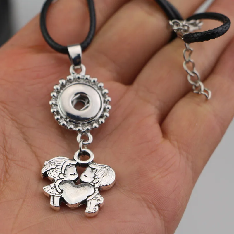 New Romantic Little Boys&ampGirls Kissing Love Heart Pendant Choker Statement Necklaces With 12mm Button Snap For Lovers Jewelry | Украшения