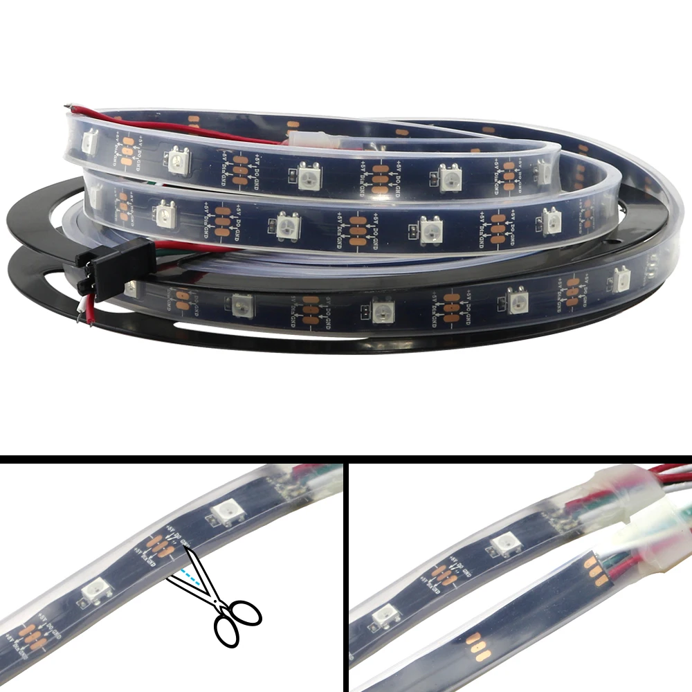 WS2812B Светодиодные ленты индивидуально адресуемых RGB Smart Пиксели полосы 1 м/3 m/5 м DC5V