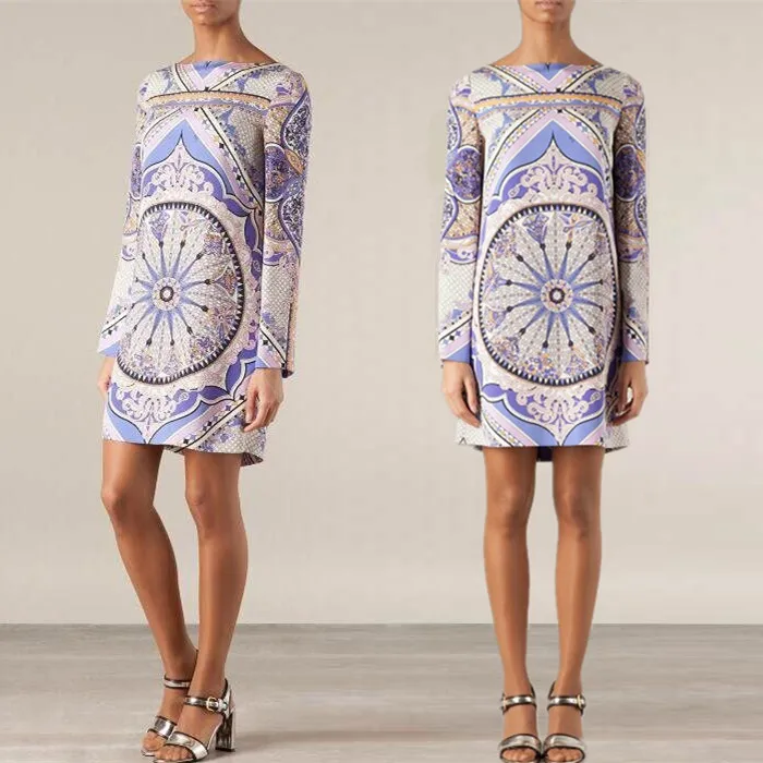 

WOMEN NEW ARRIVAL Major Suit Dsign Classic Geometric Printing Slim Stretch knit Dress
