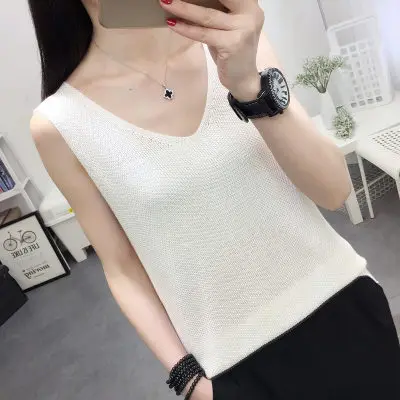 Женский простой однотонный трикотажный жилет летняя белая Повседневная Блузка