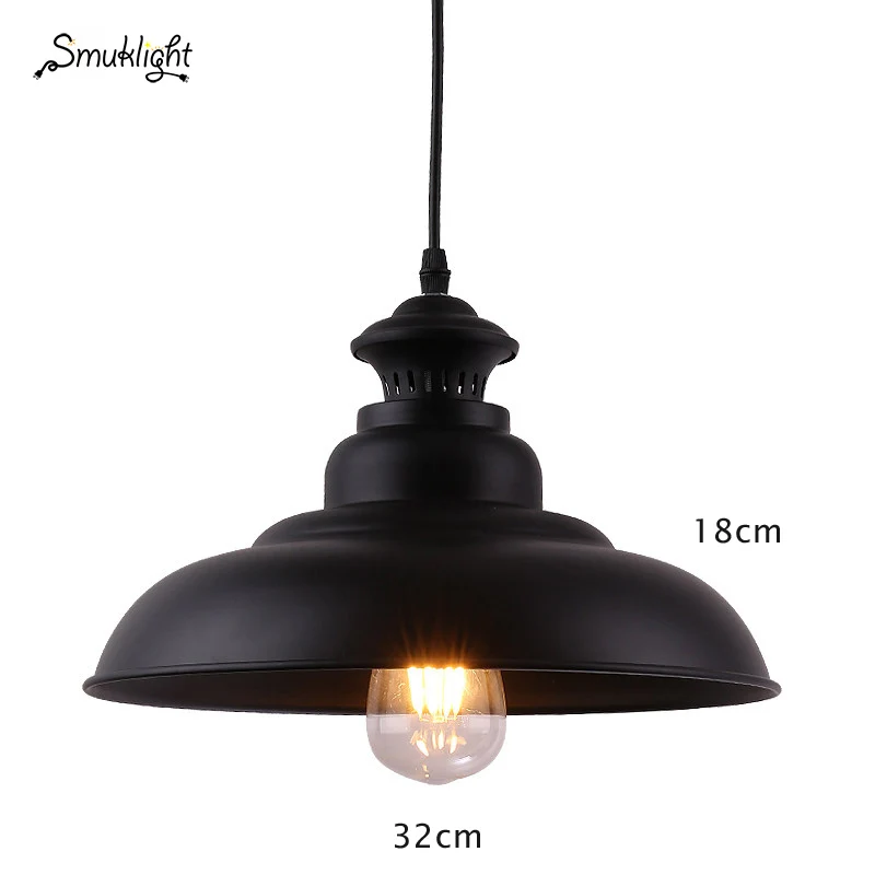 black 32cm Черный винтажный промышленный подвесной светильник в скандинавском стиле, ретро светильник с железным абажуром, лампа Эдисона в металлической клетке, для столовой, в деревенском стиле - Цвет корпуса: black 32cm