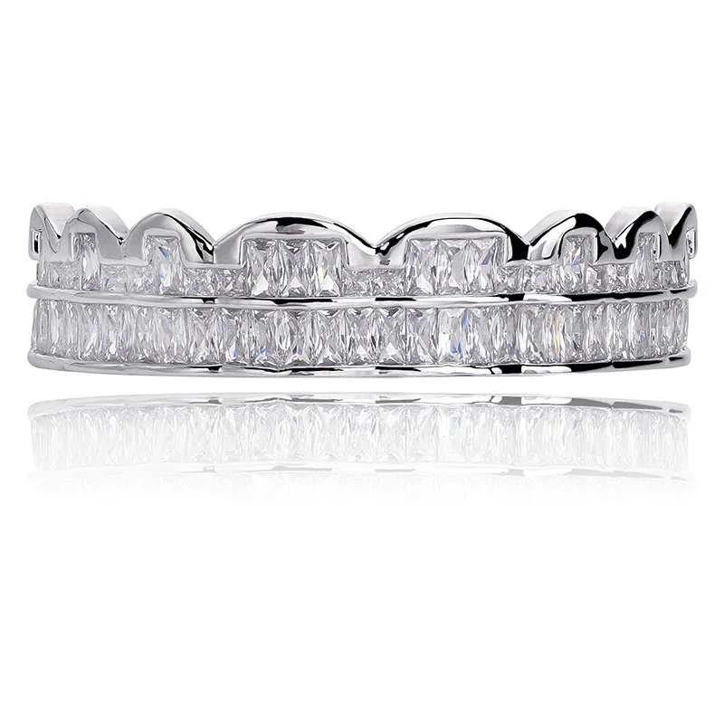 Silver Top Хип-хоп ЗУБЫ Grillz Bling Iced Out AAA циркон Топ и низ зуб набор для мужчин и женщин подарки Мода Grillz ювелирные изделия - Окраска металла: Silver Top