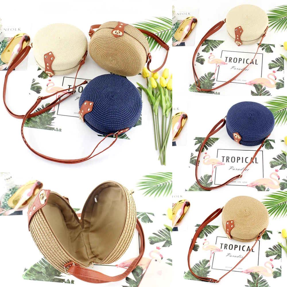Модные пляжные соломенные тканые сумки Сумка через плечо из ротанга круглые сумки