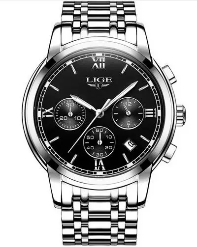 Silver black Новинка LIGE, ЖЕНСКИЕ НАРЯДНЫЕ часы, люксовый бренд, женские кварцевые часы, ремешок из нержавеющей стали, повседневный браслет, наручные часы, Reloj Mujer+ коробка - Цвет: Silver black