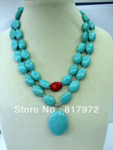 

Женское Ожерелье из двух рядов, со светло-голубым камнем овальное ожерелье из красного кораллового бисера, разные кулоны