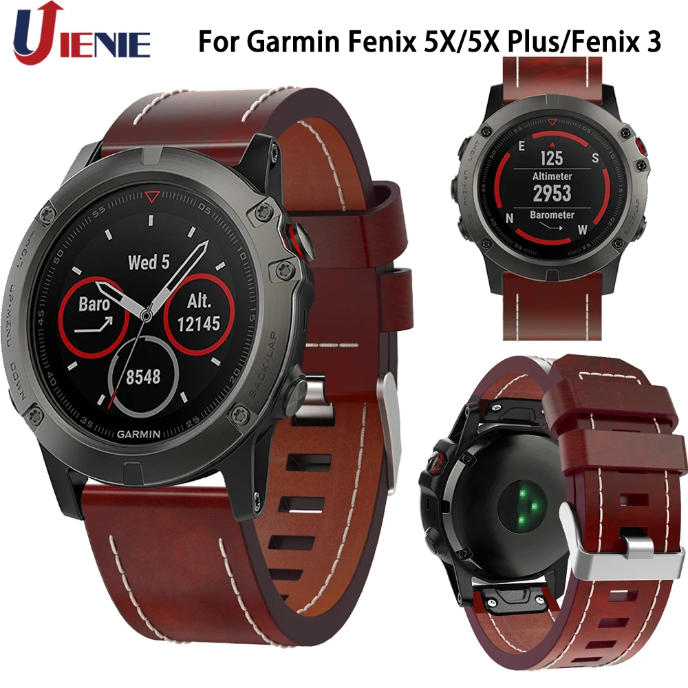 Ремешок для часов 26 мм Garmin Fenix 5X/5X Plus/6X/3/3HR кожаный Смарт браслет