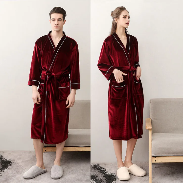 Wine Red Новинка! летнее кимоно для невесты размера плюс, велюровый бархатный халат для невесты, одноцветная ночная рубашка с рукавом три четверти - Цвет: Wine Red