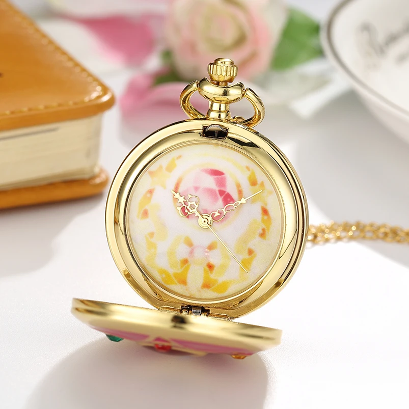 Милые Роскошные золотые карманные часы Аниме Сейлор Мун с цепочкой модные