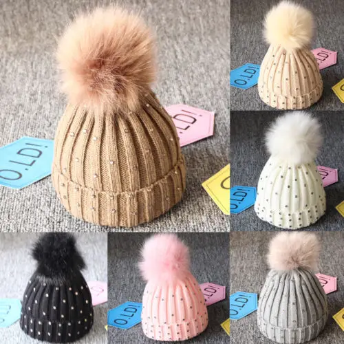 Вязаные шапки с помпоном для новорожденных мальчиков и девочек зимние теплые - Фото №1