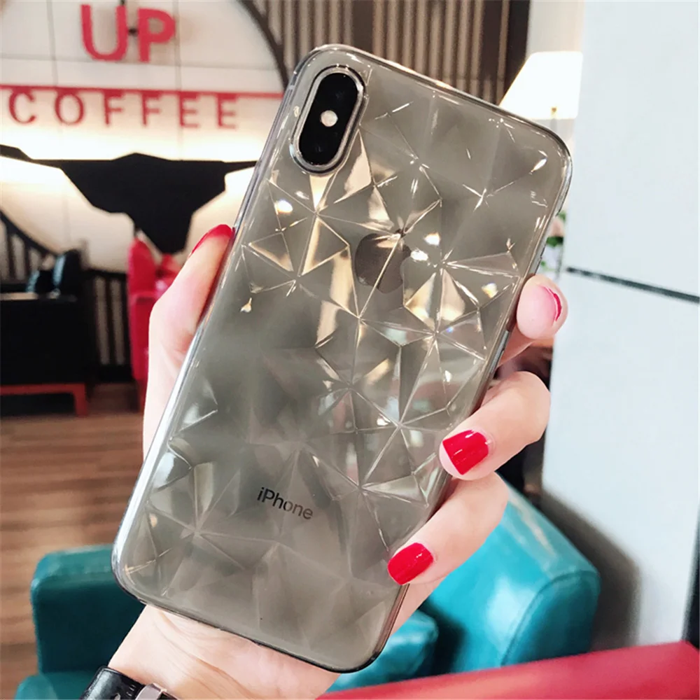 N1986N Phone Case For iPhone 11 Pro Max X XR XS Max 6 6s 7 8 Plus Luxury Diamond Texture Transparent Ultra Thin Soft TPU Case