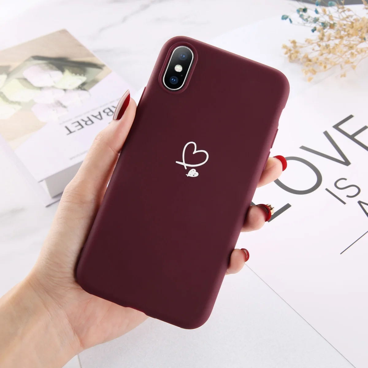 Wine Red Lovebay разноцветное сердце «любовь» чехол для iPhone 6 6S 7 8 Plus 11 Pro X XR XS Max 5 5S SE карамельный цвет чехол для телефона мягкий ТПУ задняя крышка - Цвет: Wine Red