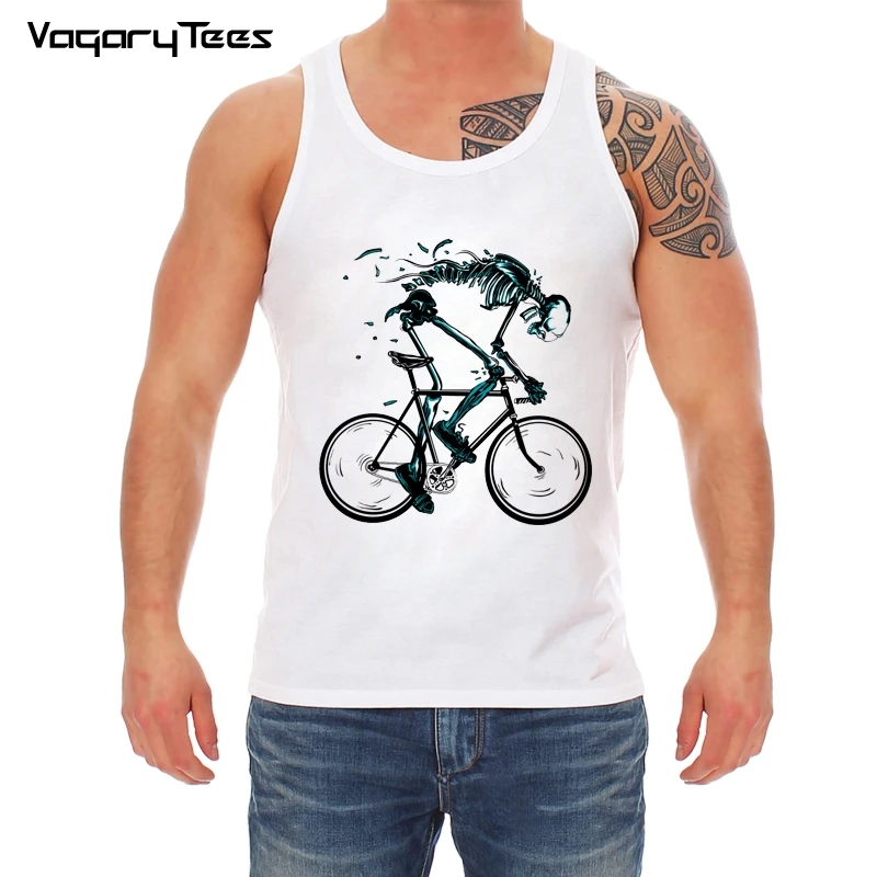 

2019 Worn out Bikes Vest Men Funny Skeleton bicycle Design tank top Fashion Skull Style Tops