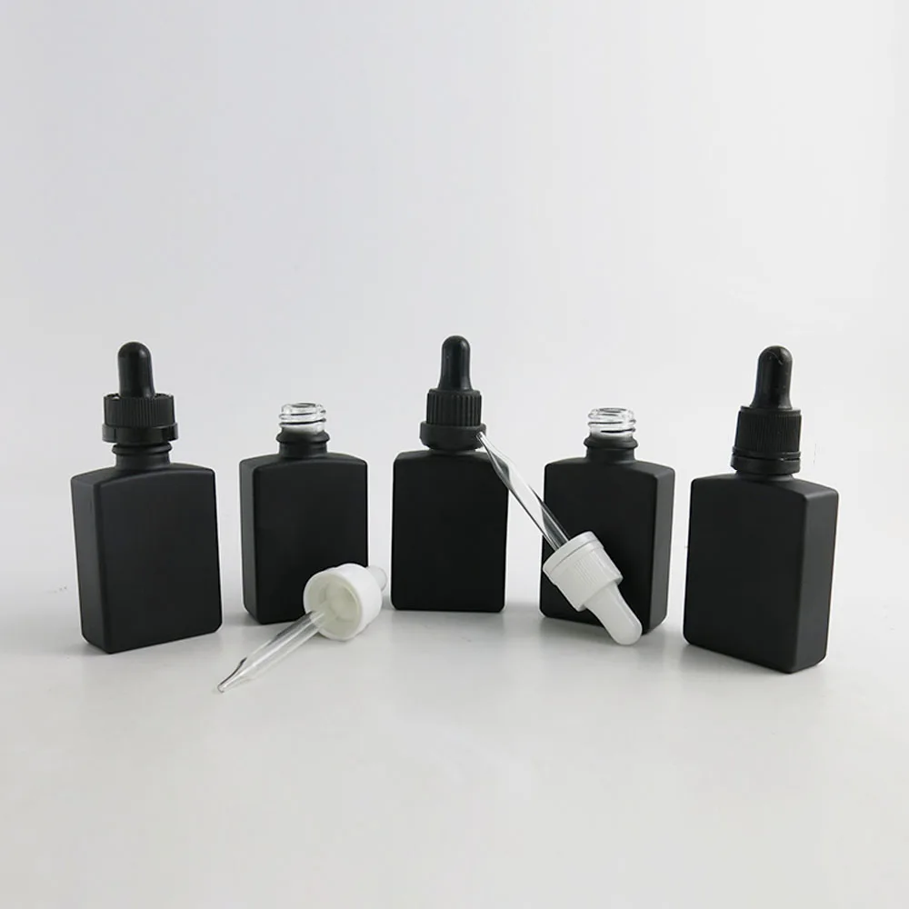 

360 x 30ml Travel Portable Black Glass Perfum Bottle Square Bottle Fine 4 Caps Essential Oil Chemical Perfume Atomizer Container