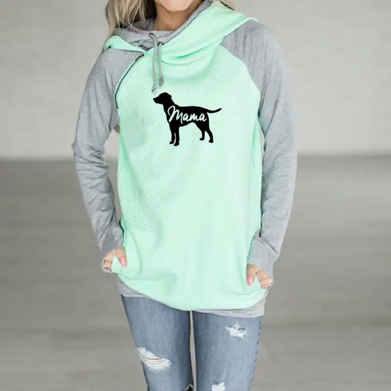 

2019 New Fashion Funny Dog Mama Print Sweatshirt Femmes Hoodies Tops Kawaii Pattern Printing Loose Cropped Buckle Harajuku
