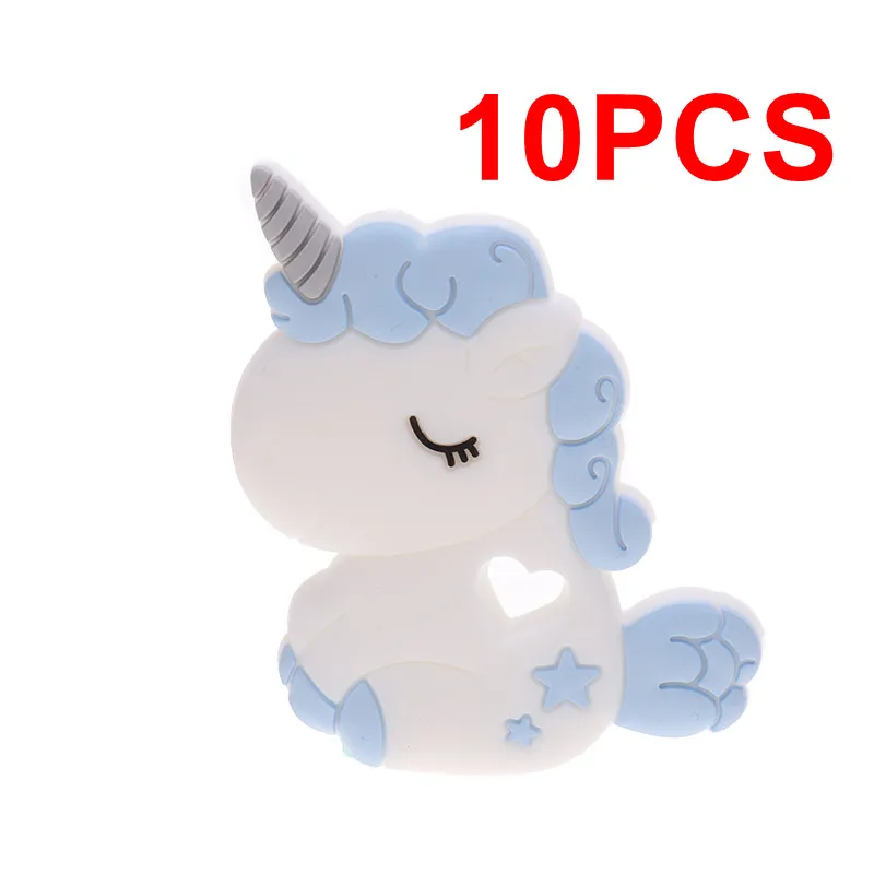 57 Pastel Blue 10 шт., силиконовые сенсорные Прорезыватели в виде единорога, не содержит бисфенола, для детей, для прорезывания зубов, ожерелье, подвеска, сделай сам, детская игрушка для кормления, соска, цепочка, кусачки, подарок - Цвет: 57 Pastel Blue