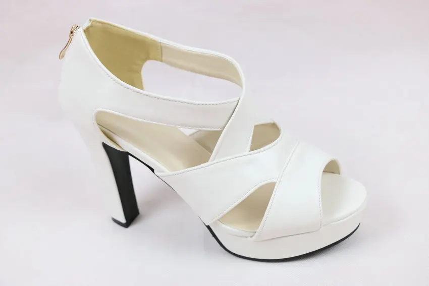 ESVEVA Women Shoes Sexy Peep Toe White Gladiator Summer square High Heels Woman Pumps Zip Wedding Party Shoes Size 34-43