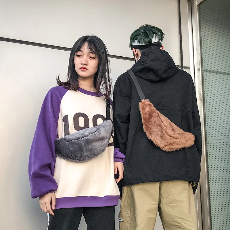 2018 Fashion Winter Unisex Women Men Small Zipper Shoulder Chest Bag Lady Faux Fur Waist Pack Messenger Crossbody s Pouch | Багаж и сумки