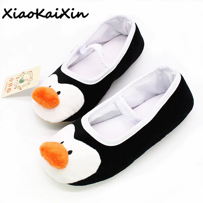 Penguin Slippers XiaoKaiXin/Новинка года; сезон весна-осень; домашняя обувь с героями мультфильмов; женские домашние тапочки с ремешком на щиколотке; хлопковые стильные тапочки в виде пингвинов - Цвет: Penguin Slippers