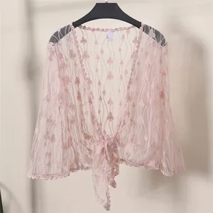 Женская кружевная накидка WZ868, элегантная белая накидка-болеро с бантом, аксессуар для защиты от солнца, летний топ, 2019