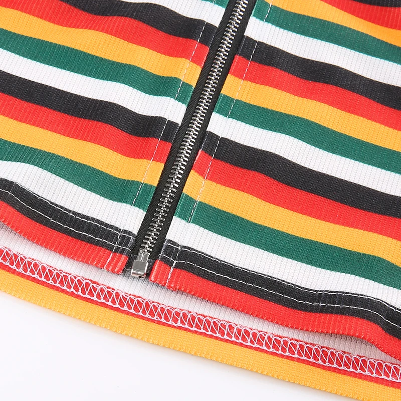 Cute Rainbow Stripes Printed Sexy Women Crop Tops Zipper Harajuku Camis Tops Backless Summer Tops Hot Holiday Cuteandpsycho