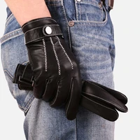 mens black gloves sheep skin mens genuine leather gloves windproof cuff male leather gloves fashion plus velvet warm winter