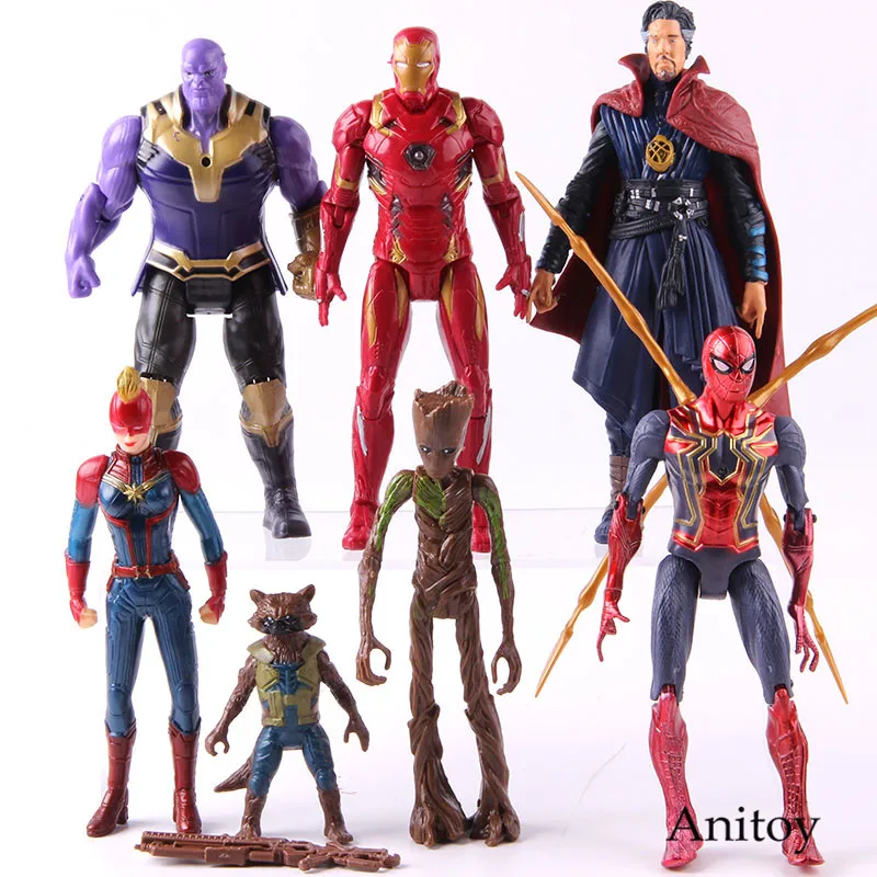 С принтами "Marvel", "Мстители", "Капитан с героями комиксов Марвел, Капитан Америка" Человек-паук "Dr странные реактивный енот статуэтки коллекционные модели игрушки 5-7 шт./компл