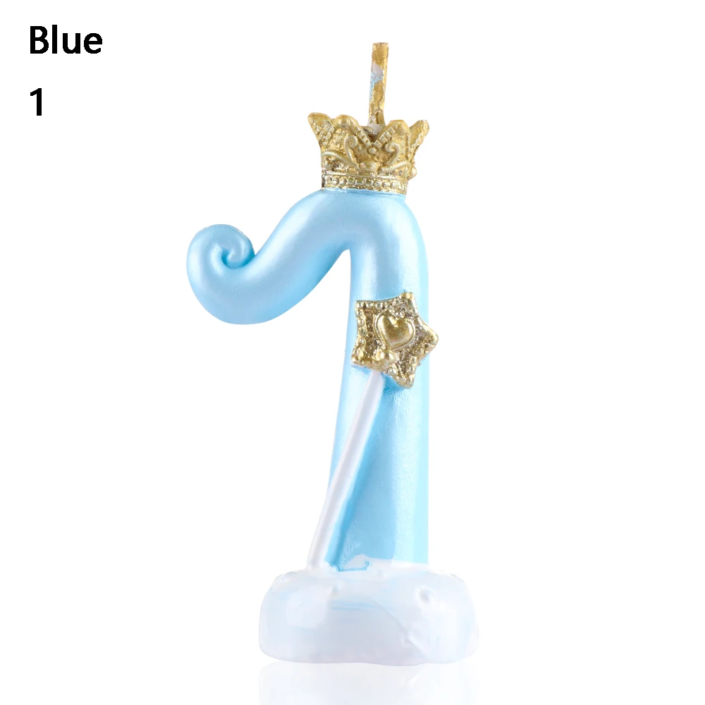 Blue-1with box 1 шт. розовая Корона 0-9 цифровой номер торт свечи Топпер для торта «С Днем Рождения» вечерние украшения для детей свадебные принадлежности - Цвет: Blue-1with box