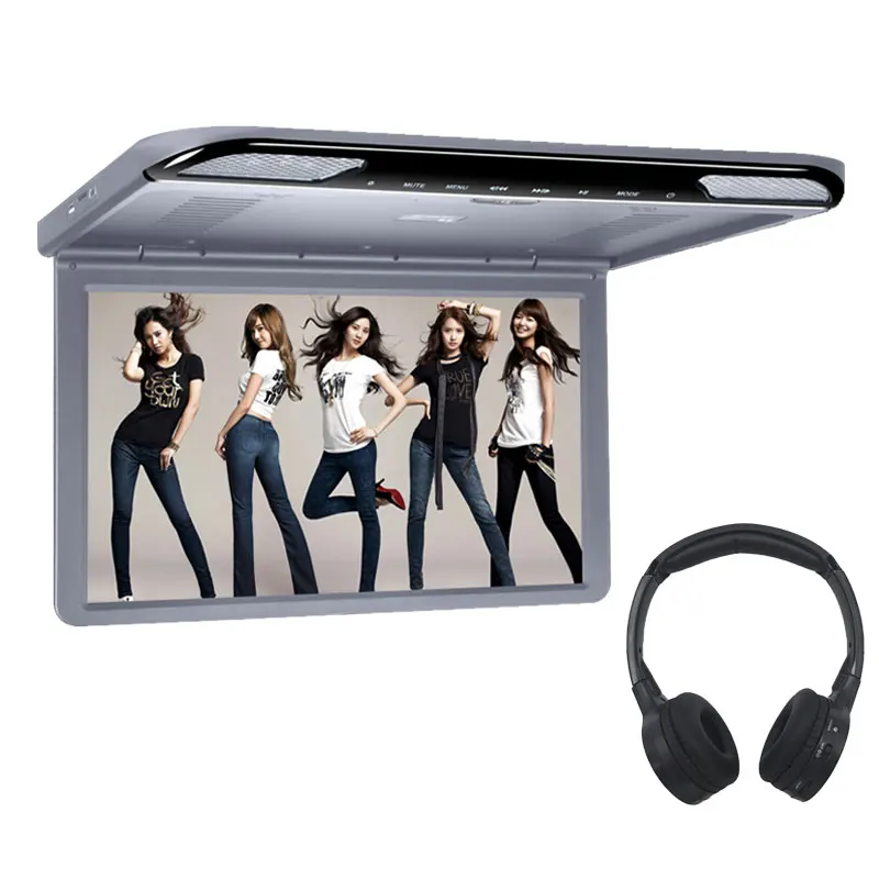 Grey with headphone Cemicen 15,6 дюймов HDMI 1920x1080 FULL HD Автомобильный потолочный откидной ТВ цифровой экранный монитор MP5 медиа плеер с USB/SD/IR/FM/Динамик - Цвет: Grey with headphone